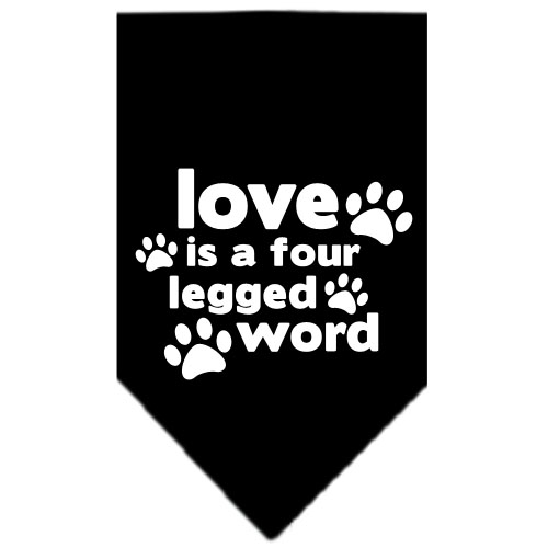 Love is a Four Leg Word Screen Print Bandana Black Large